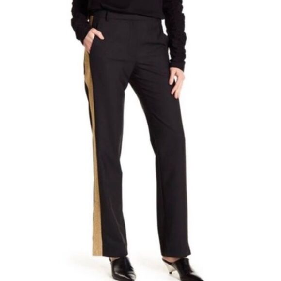 Tibi Tropical Wool Blend Black/Gold Stripe Women’s Tuxedo Dress Pant Size 6 - Picture 1 of 14